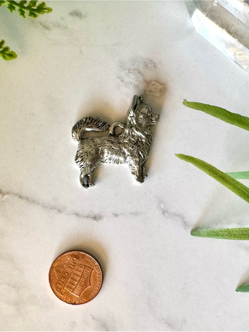 Silver-tone Long Haired Chihuahua Dog Charm Pendant